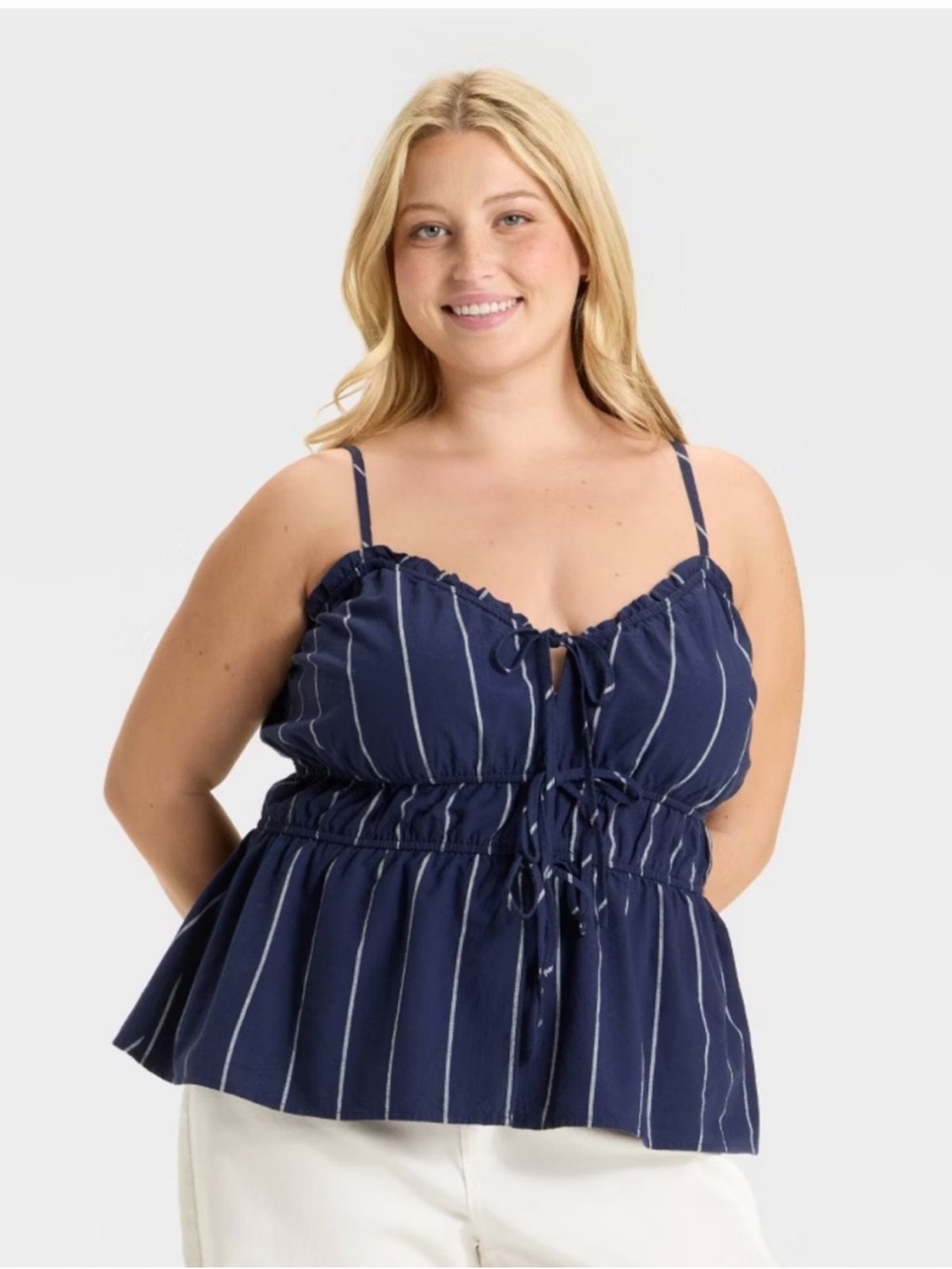 Navy Stripe Peplum Sleeveless Cinch Waist Top Ava Viv Plus Size 3X | NWT